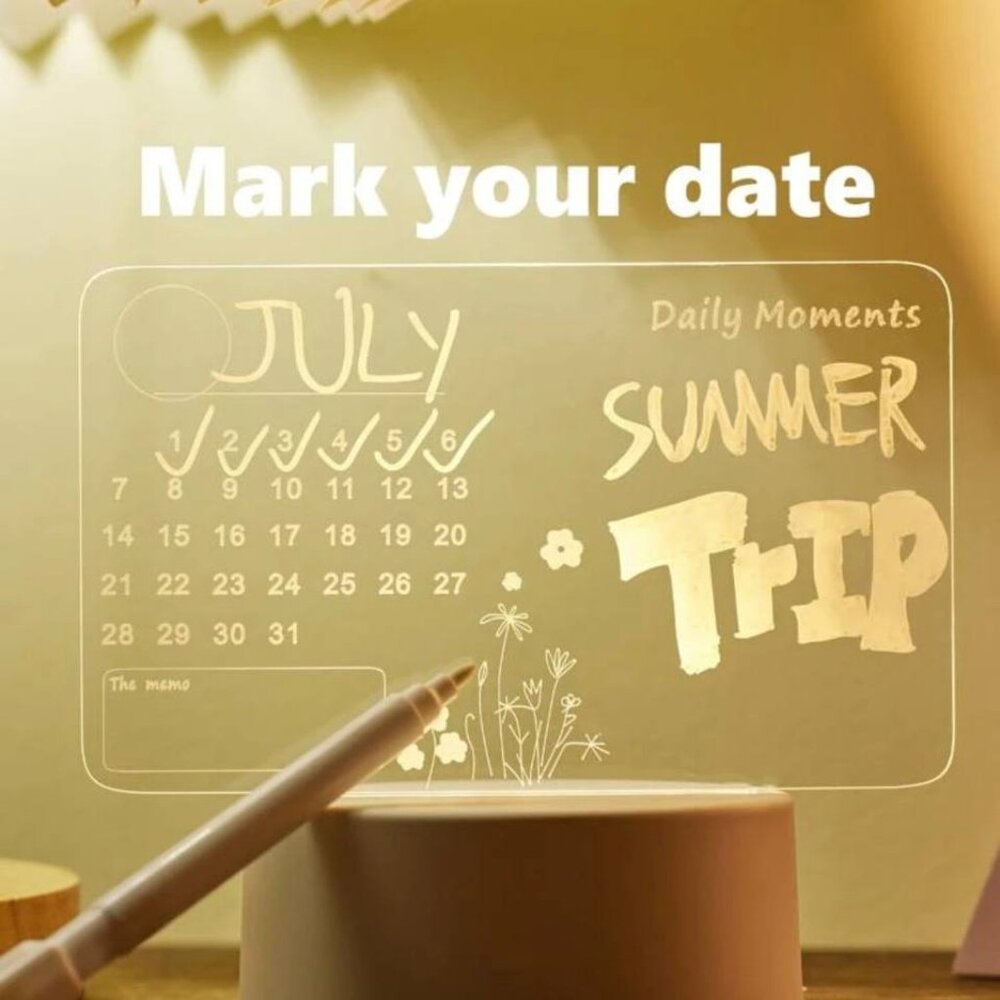 LED Acrylic Writing Board Calendar - USB Desk Lamp & Night Light | Multifunction